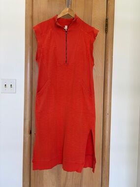 Daily Practice Sleeveless Midi Dress with Front Zip in Orange